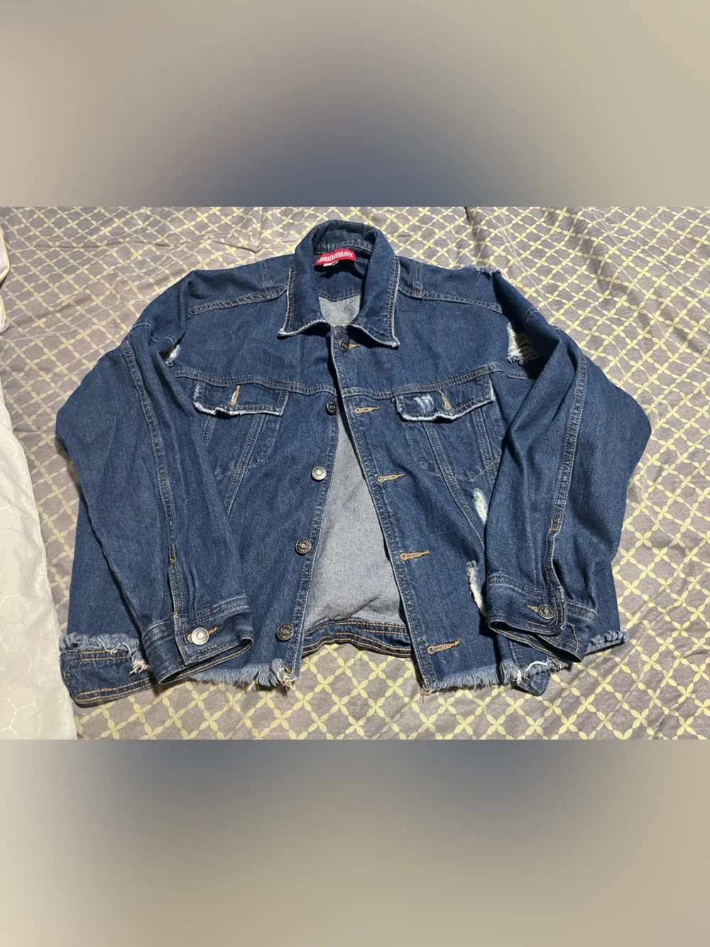 Dark Blue Distressed Denim Jacket - Men's Casual Trucker